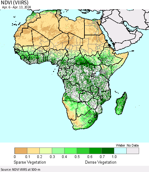 Africa NDVI (VIIRS) Thematic Map For 4/6/2024 - 4/13/2024