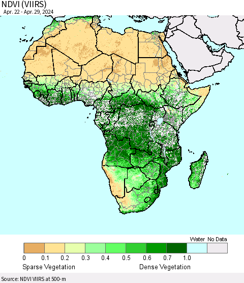 Africa NDVI (VIIRS) Thematic Map For 4/22/2024 - 4/29/2024