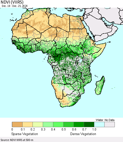 Africa NDVI (VIIRS) Thematic Map For 12/18/2024 - 12/25/2024
