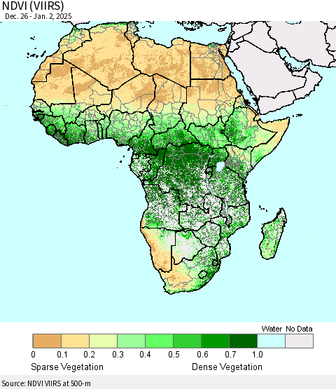 Africa NDVI (VIIRS) Thematic Map For 12/26/2024 - 1/2/2025