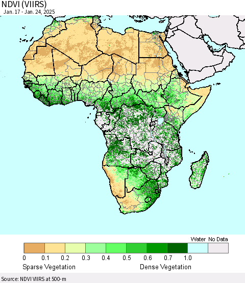 Africa NDVI (VIIRS) Thematic Map For 1/17/2025 - 1/24/2025