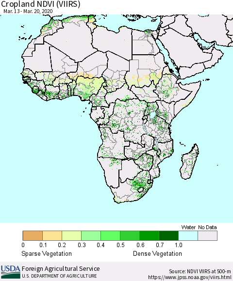 Africa Cropland NDVI (VIIRS) Thematic Map For 3/11/2020 - 3/20/2020