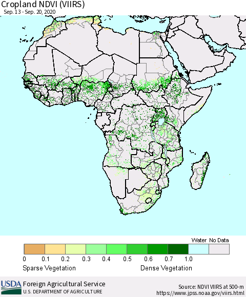 Africa Cropland NDVI (VIIRS) Thematic Map For 9/11/2020 - 9/20/2020