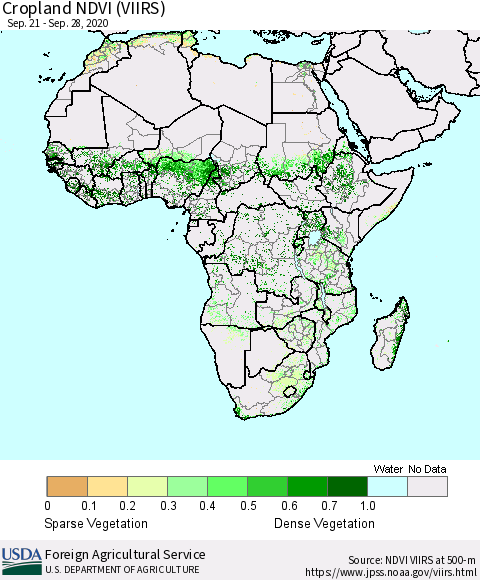 Africa Cropland NDVI (VIIRS) Thematic Map For 9/21/2020 - 9/30/2020