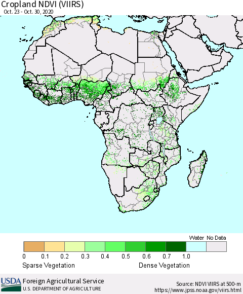 Africa Cropland NDVI (VIIRS) Thematic Map For 10/21/2020 - 10/31/2020