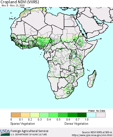 Africa Cropland NDVI (VIIRS) Thematic Map For 11/11/2020 - 11/20/2020