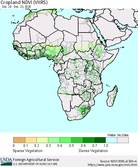 Africa Cropland NDVI (VIIRS) Thematic Map For 12/21/2020 - 12/31/2020