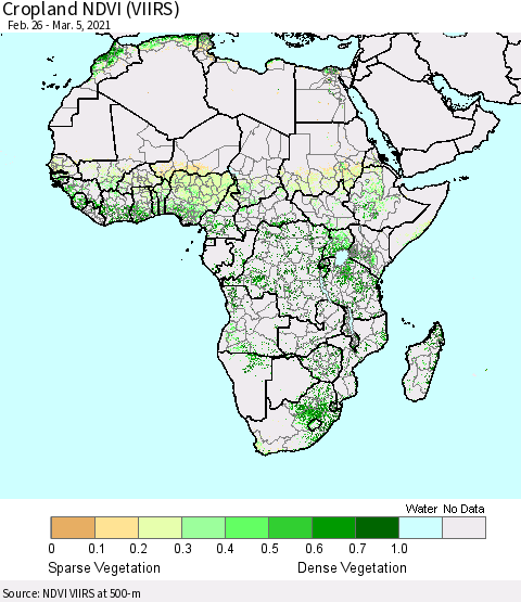 Africa Cropland NDVI (VIIRS) Thematic Map For 2/26/2021 - 3/5/2021