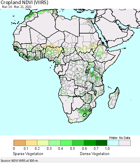 Africa Cropland NDVI (VIIRS) Thematic Map For 3/14/2021 - 3/21/2021