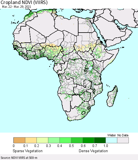 Africa Cropland NDVI (VIIRS) Thematic Map For 3/22/2021 - 3/29/2021