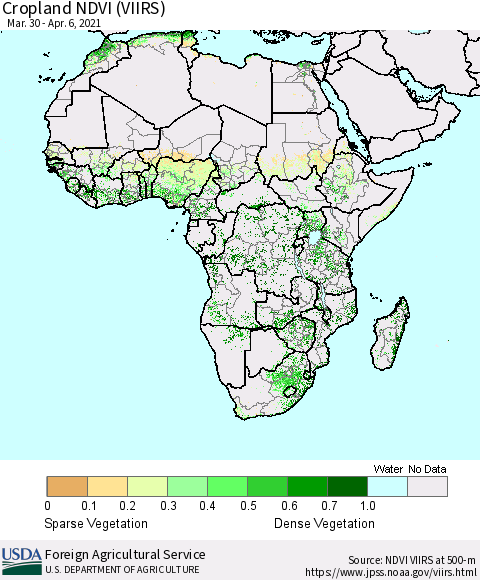 Africa Cropland NDVI (VIIRS) Thematic Map For 4/1/2021 - 4/10/2021