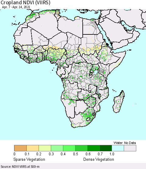 Africa Cropland NDVI (VIIRS) Thematic Map For 4/7/2021 - 4/14/2021
