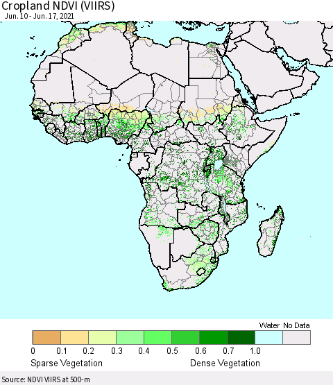 Africa Cropland NDVI (VIIRS) Thematic Map For 6/10/2021 - 6/17/2021