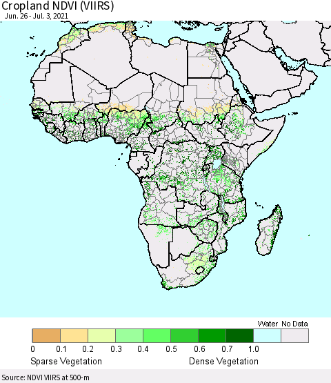 Africa Cropland NDVI (VIIRS) Thematic Map For 6/26/2021 - 7/3/2021