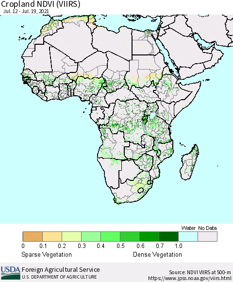 Africa Cropland NDVI (VIIRS) Thematic Map For 7/11/2021 - 7/20/2021