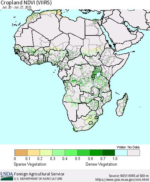 Africa Cropland NDVI (VIIRS) Thematic Map For 7/21/2021 - 7/31/2021