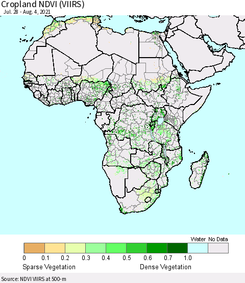 Africa Cropland NDVI (VIIRS) Thematic Map For 7/28/2021 - 8/4/2021