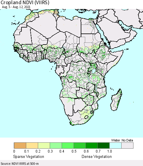 Africa Cropland NDVI (VIIRS) Thematic Map For 8/5/2021 - 8/12/2021