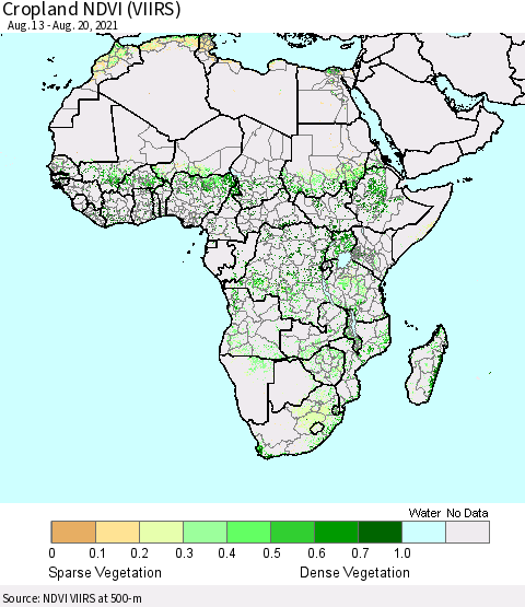 Africa Cropland NDVI (VIIRS) Thematic Map For 8/11/2021 - 8/20/2021