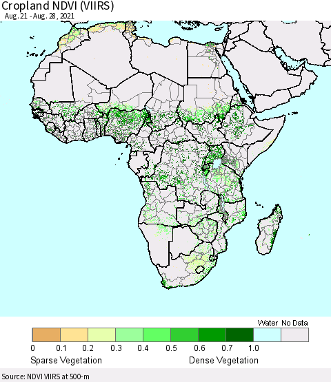 Africa Cropland NDVI (VIIRS) Thematic Map For 8/21/2021 - 8/28/2021