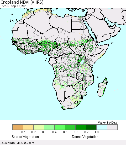 Africa Cropland NDVI (VIIRS) Thematic Map For 9/6/2021 - 9/13/2021