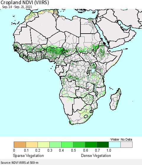 Africa Cropland NDVI (VIIRS) Thematic Map For 9/14/2021 - 9/21/2021