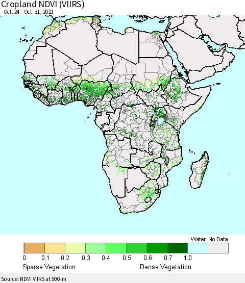 Africa Cropland NDVI (VIIRS) Thematic Map For 10/21/2021 - 10/31/2021