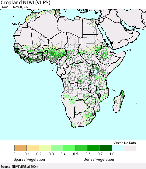 Africa Cropland NDVI (VIIRS) Thematic Map For 11/1/2021 - 11/8/2021