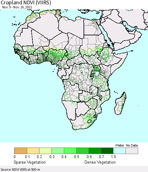 Africa Cropland NDVI (VIIRS) Thematic Map For 11/9/2021 - 11/16/2021