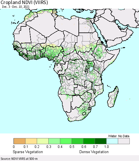 Africa Cropland NDVI (VIIRS) Thematic Map For 12/1/2021 - 12/10/2021