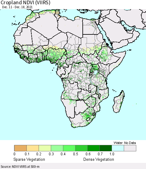 Africa Cropland NDVI (VIIRS) Thematic Map For 12/11/2021 - 12/18/2021