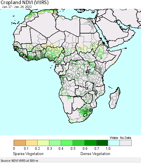 Africa Cropland NDVI (VIIRS) Thematic Map For 1/17/2022 - 1/24/2022