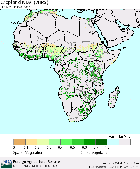 Africa Cropland NDVI (VIIRS) Thematic Map For 3/1/2022 - 3/10/2022