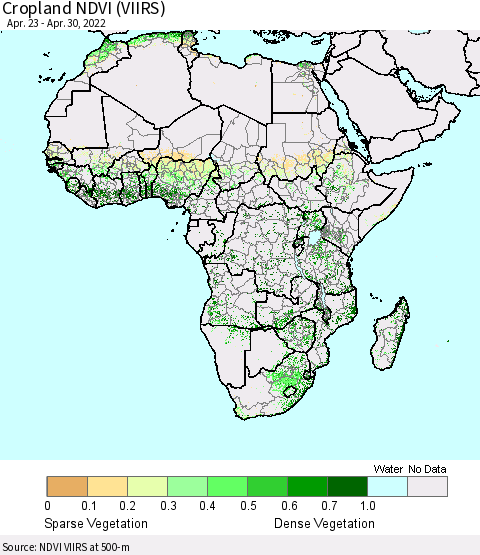 Africa Cropland NDVI (VIIRS) Thematic Map For 4/21/2022 - 4/30/2022