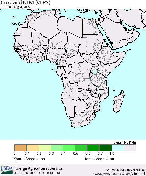 Africa Cropland NDVI (VIIRS) Thematic Map For 8/1/2022 - 8/10/2022