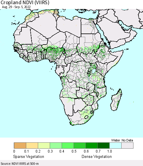 Africa Cropland NDVI (VIIRS) Thematic Map For 8/29/2022 - 9/5/2022