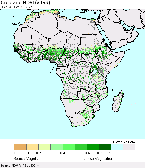 Africa Cropland NDVI (VIIRS) Thematic Map For 10/21/2022 - 10/31/2022