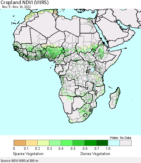 Africa Cropland NDVI (VIIRS) Thematic Map For 11/9/2022 - 11/16/2022