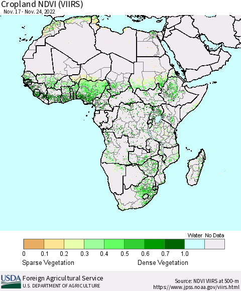 Africa Cropland NDVI (VIIRS) Thematic Map For 11/21/2022 - 11/30/2022