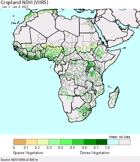 Africa Cropland NDVI (VIIRS) Thematic Map For 1/1/2023 - 1/8/2023