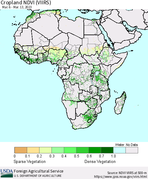 Africa Cropland NDVI (VIIRS) Thematic Map For 3/11/2023 - 3/20/2023