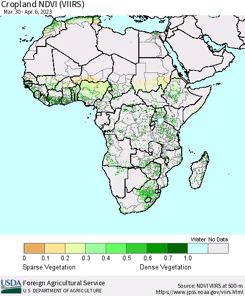 Africa Cropland NDVI (VIIRS) Thematic Map For 4/1/2023 - 4/10/2023