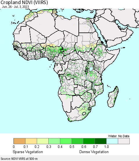 Africa Cropland NDVI (VIIRS) Thematic Map For 6/26/2023 - 7/3/2023