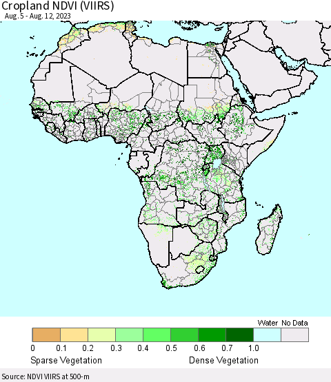 Africa Cropland NDVI (VIIRS) Thematic Map For 8/5/2023 - 8/12/2023