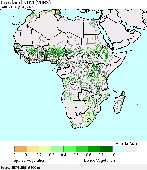 Africa Cropland NDVI (VIIRS) Thematic Map For 8/21/2023 - 8/28/2023