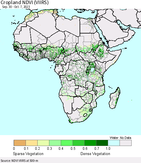 Africa Cropland NDVI (VIIRS) Thematic Map For 9/30/2023 - 10/7/2023