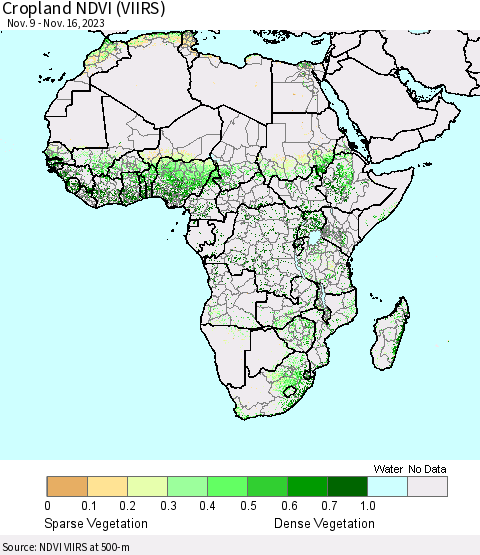 Africa Cropland NDVI (VIIRS) Thematic Map For 11/9/2023 - 11/16/2023