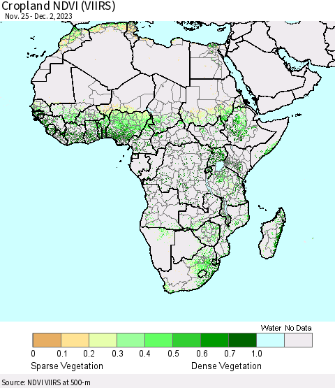 Africa Cropland NDVI (VIIRS) Thematic Map For 11/25/2023 - 12/2/2023