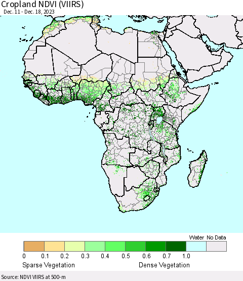 Africa Cropland NDVI (VIIRS) Thematic Map For 12/11/2023 - 12/18/2023