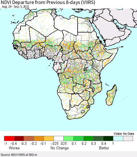 Africa NDVI Departure from Previous 8-days (VIIRS) Thematic Map For 8/29/2021 - 9/5/2021